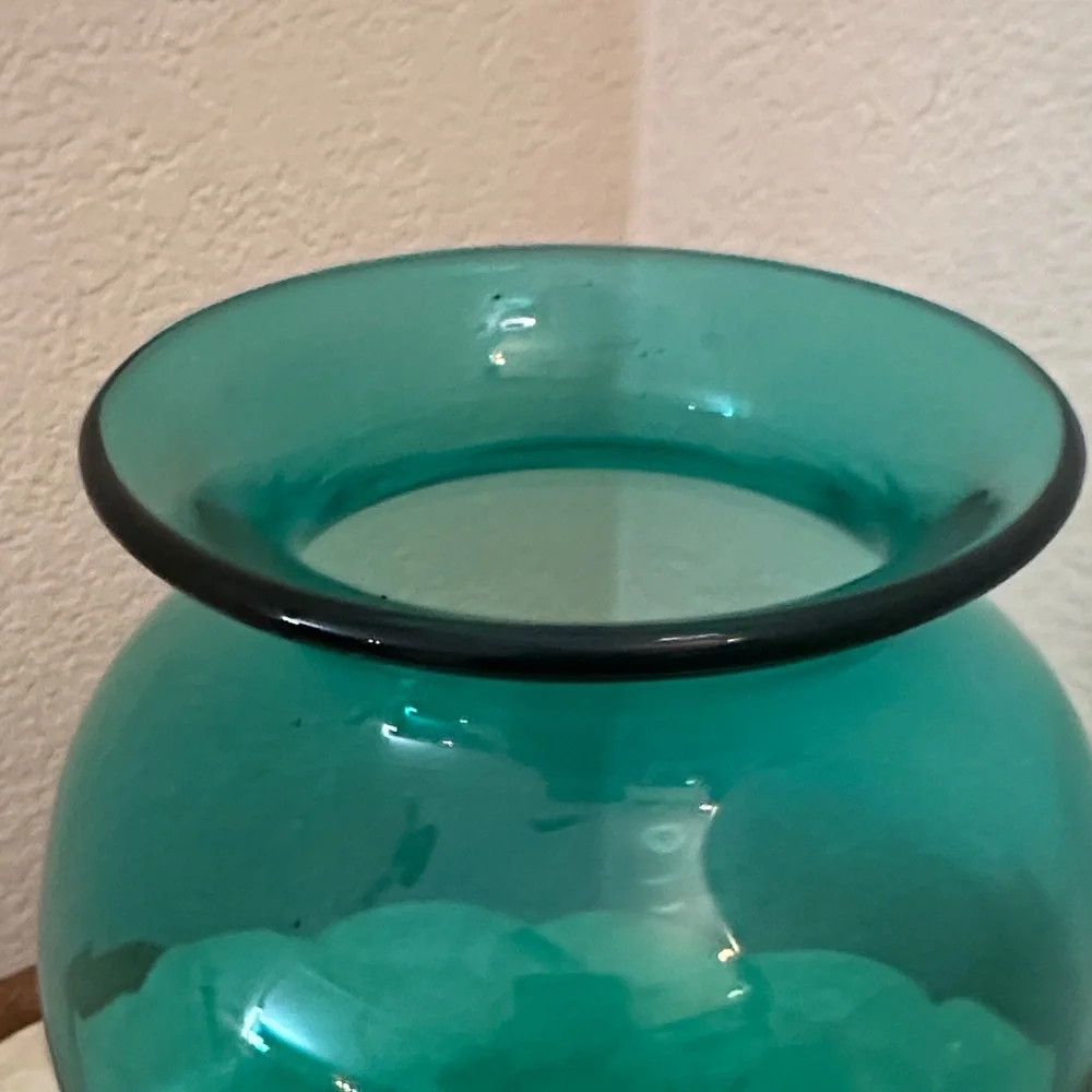 Blenko Teal Handblown Art Glass Vase - Picture 6 of 7